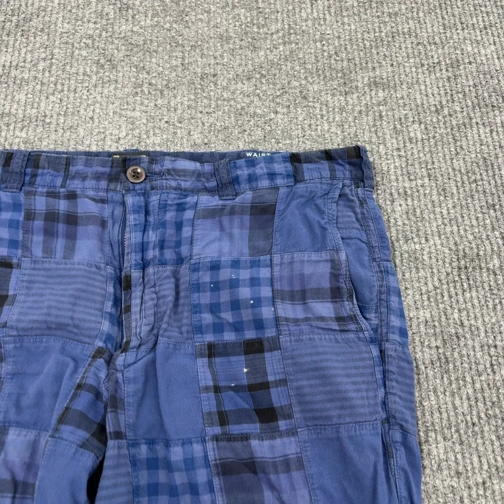 J Crew Shorts Mens 35 Blue Cotton Patchwork Plaid Preppy Casual Summer